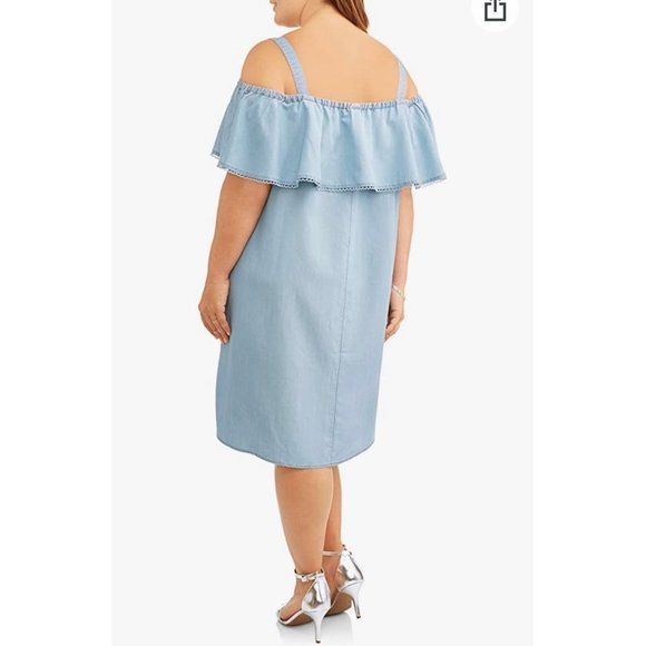 14W OX Blue Chambray Terra & Sky Women's Plus Off Shoulder Ruffle Neck - Picture 4 of 11